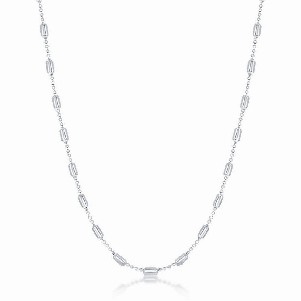 Sterling Silver Rhodium Plated Long Bead Chain, 18"