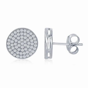 Sterling Silver Rhodium Plated Micro Pave Stud Earrings