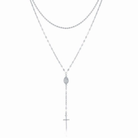 Sterling Silver Rhodium Plated Mirror and Mariner Rosary Chain