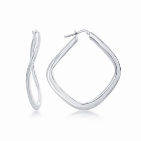 Sterling Silver Rhodium Plated Twisted Diamond-Shaped Earrings