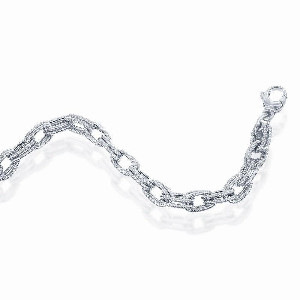 Sterling Silver Rope Design Double Oval Linked Bracelet; MADE IN ITALY