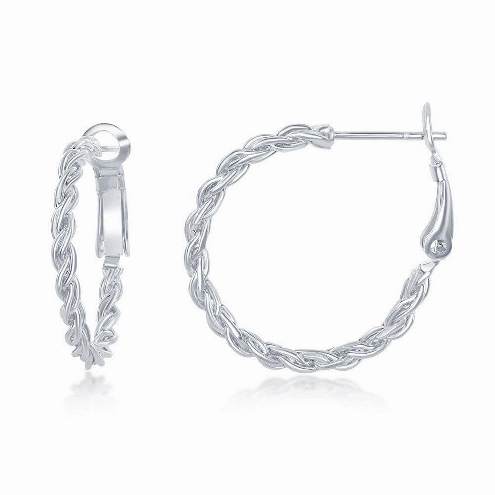 Sterling Silver Rope Design Hoop Earrings, 25 mm