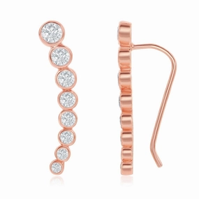 Sterling Silver Rose Gold Climber Style CZ Earrings