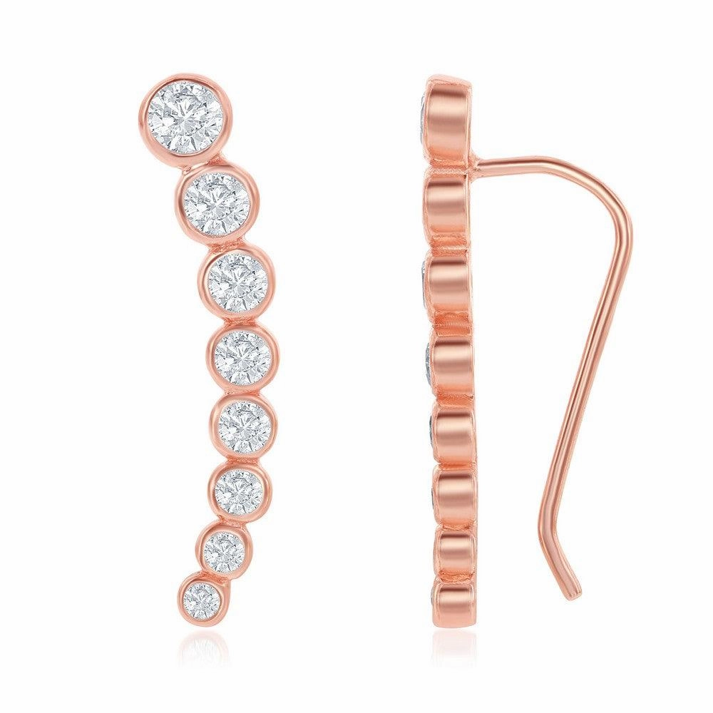 Sterling Silver Rose Gold Climber Style CZ Earrings