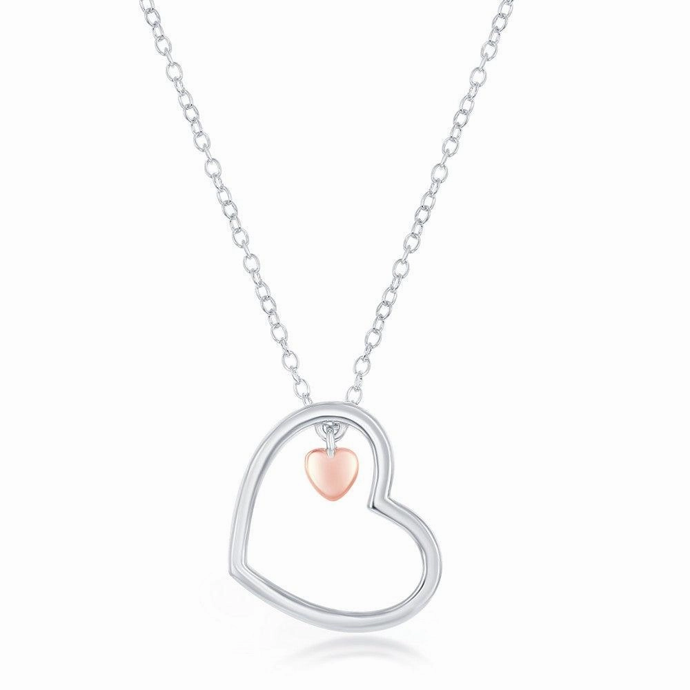 Sterling Silver Rose Gold Heart Charm Necklace