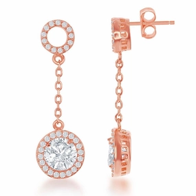 Sterling Silver Rose Gold Open CZ Circle Earrings
