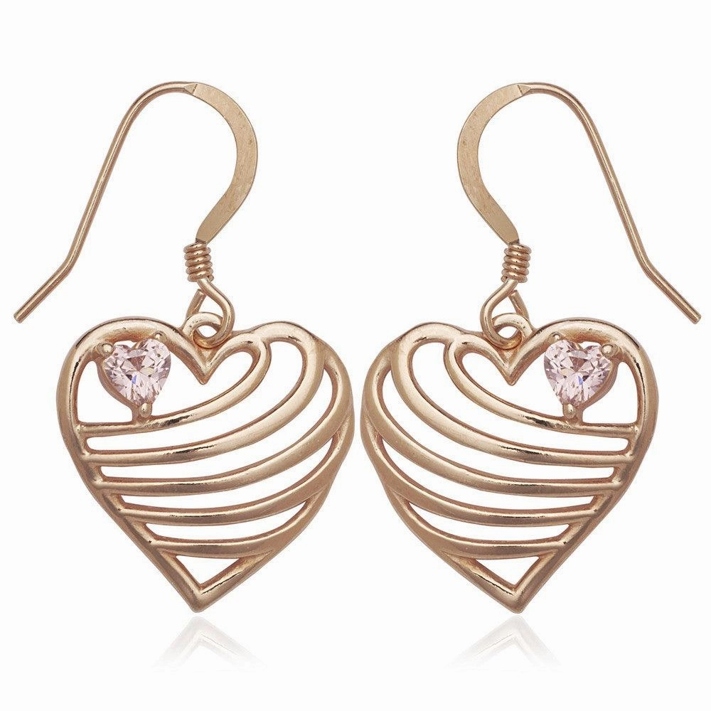 Sterling Silver Rose Gold Open Lined Heart Earrings