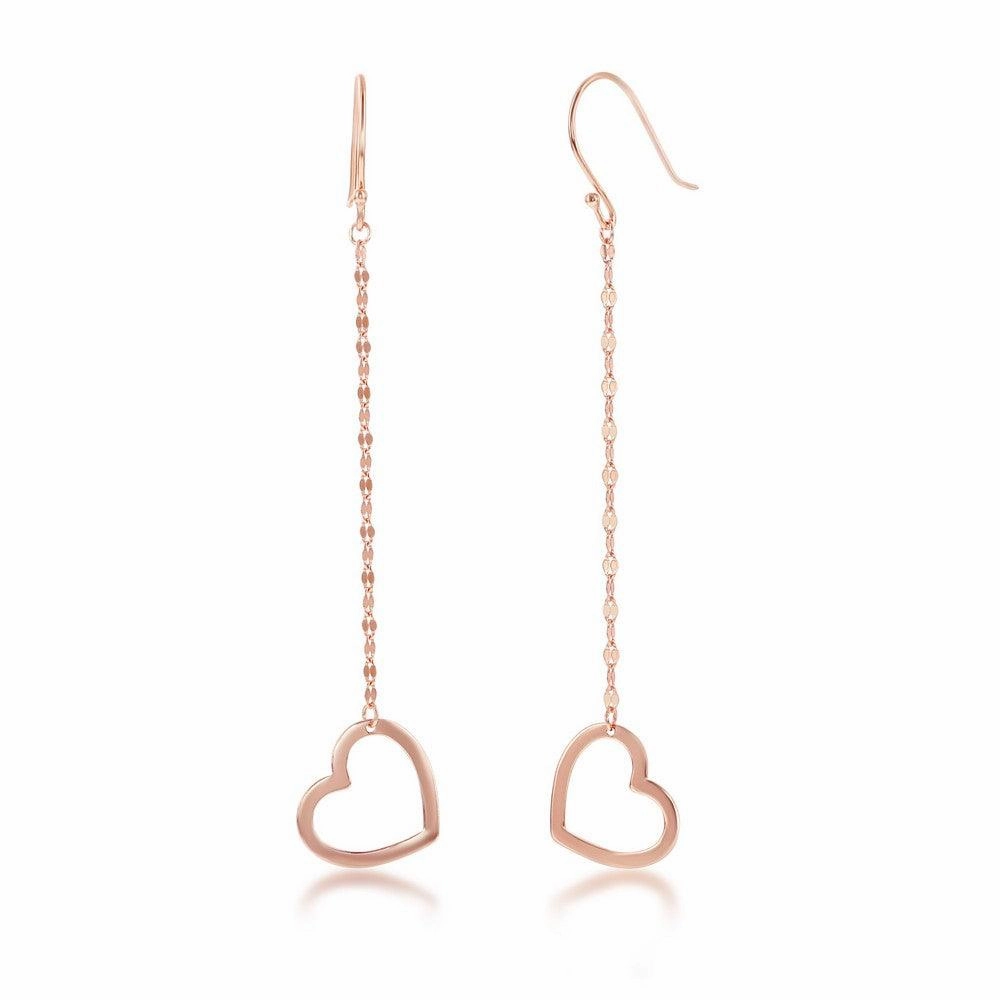 Sterling Silver Rose Gold Plated Chain Heart Earrings