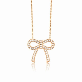 Sterling Silver Rose Gold Plated CZ Bow Necklace