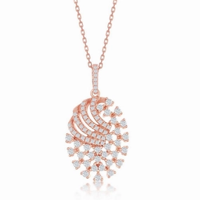 Sterling Silver Rose Gold Plated Designed CZ Oval Pendant