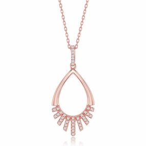 Sterling Silver Rose Gold Plated Pear-Shaped Half CZ Pendant