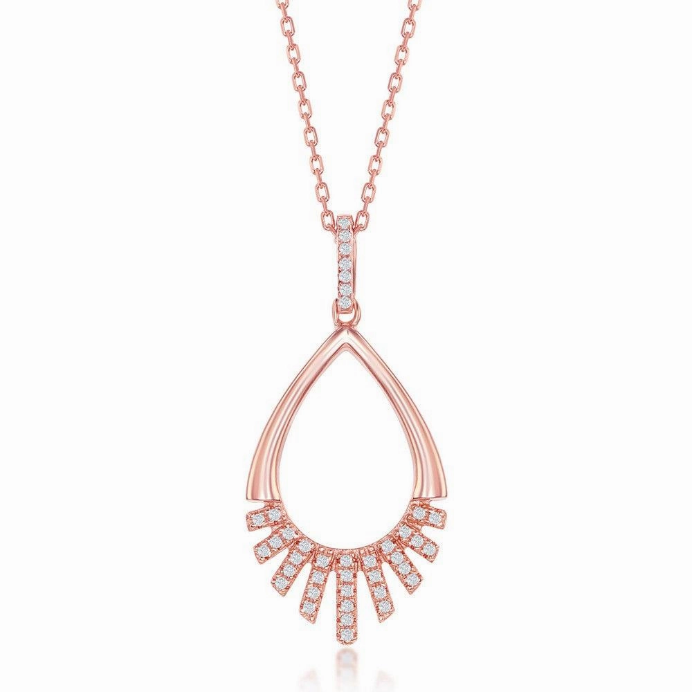 Sterling Silver Rose Gold Plated Pear-Shaped Half CZ Pendant