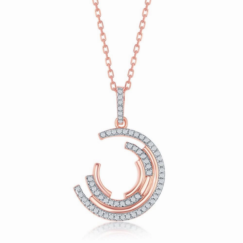 Sterling Silver Rose Gold Plated Semi-Circle CZ Pendant