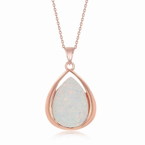 Sterling Silver Rose Gold Plated White Opal Pendant