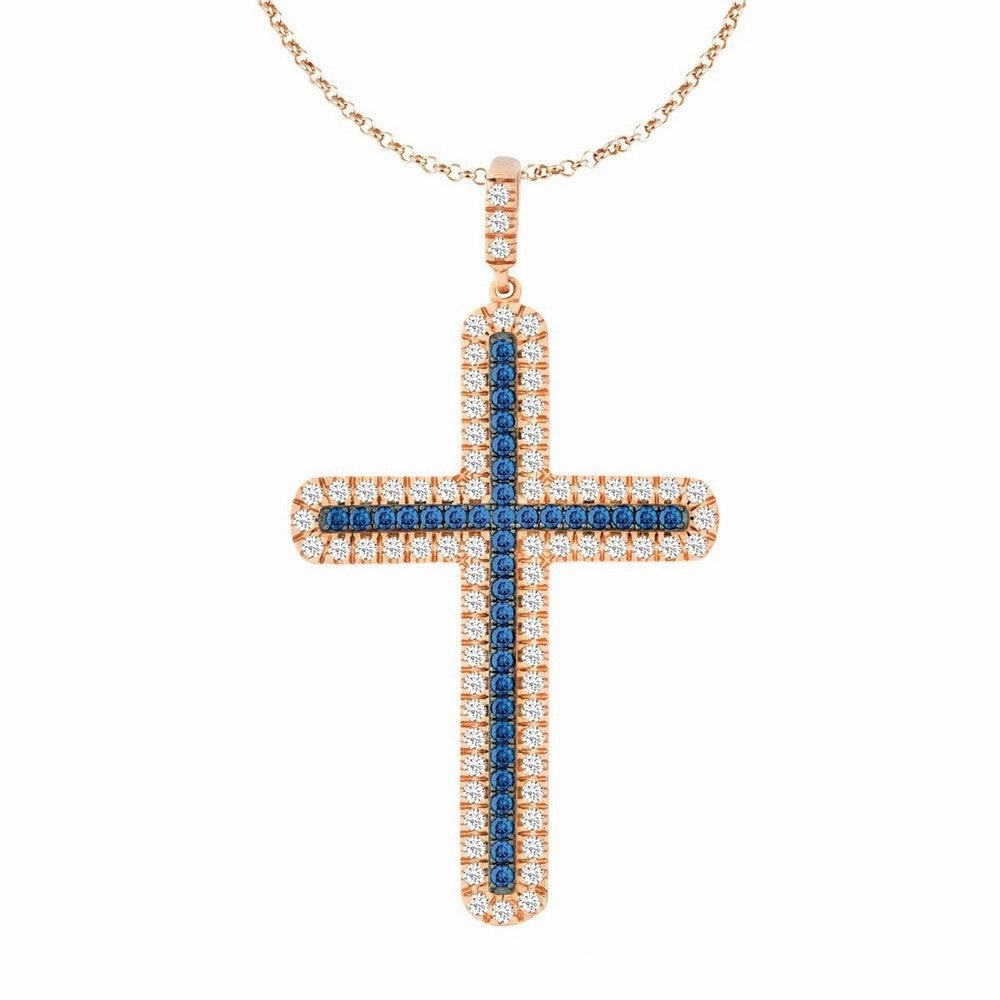 Sterling Silver Rose Gold Sapphire Cross Pendant