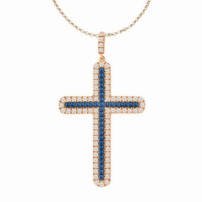 Sterling Silver Rose Gold Sapphire Cross Pendant