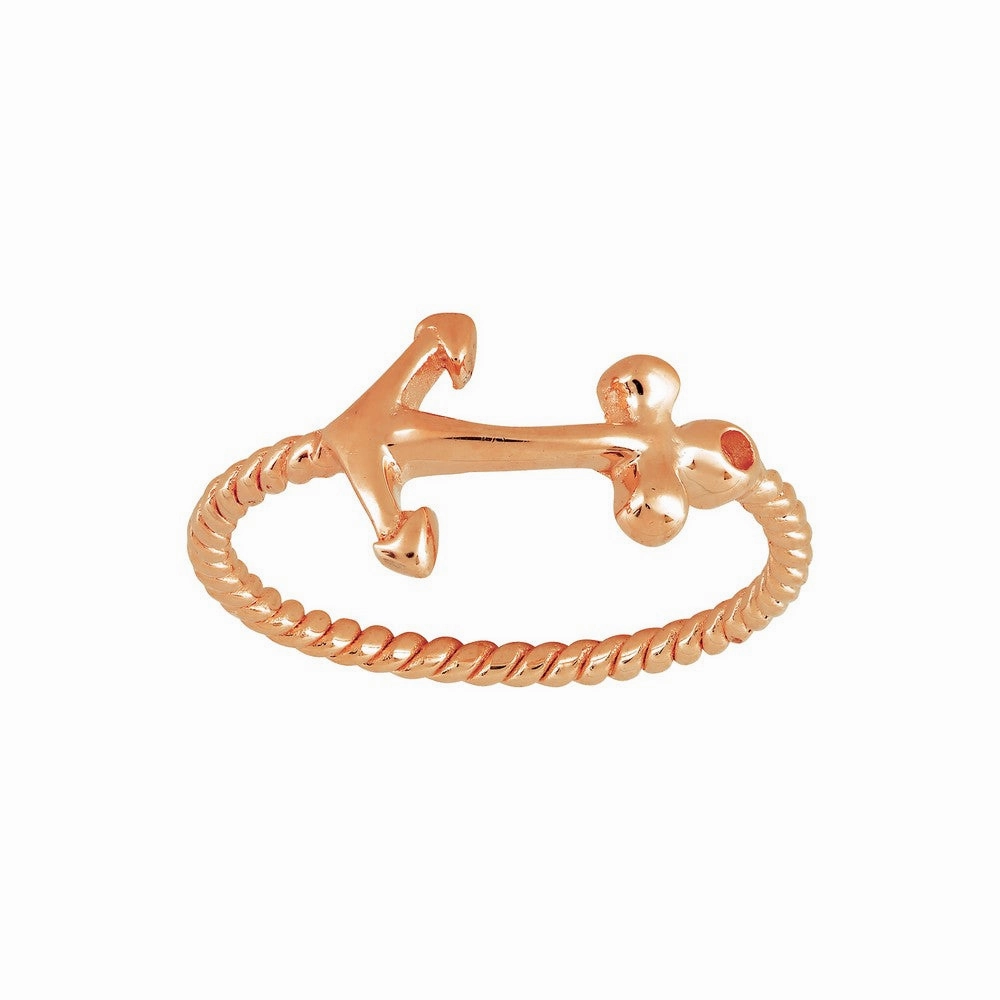 Sterling Silver Rose GP Anchor Ring - W-9824