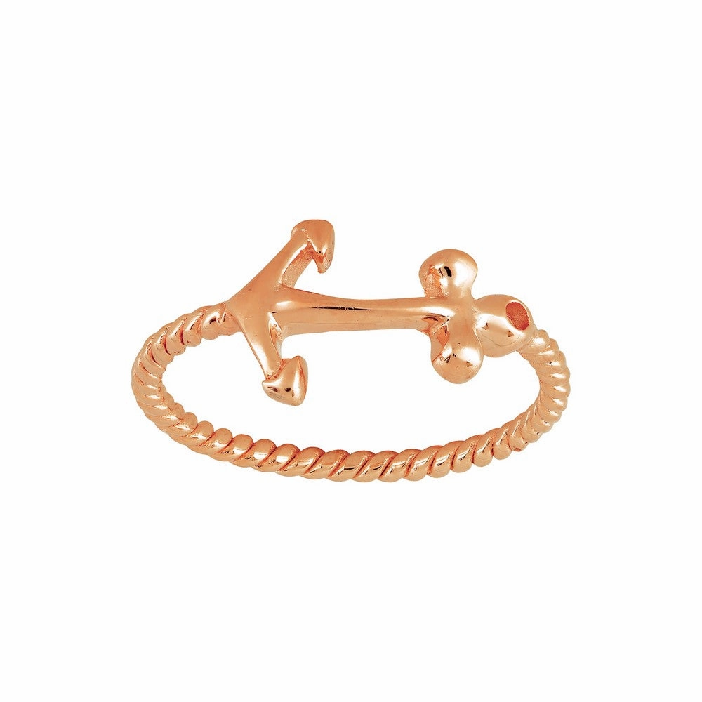 Sterling Silver Rose GP Anchor Ring - W-9824