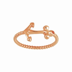 Sterling Silver Rose GP Anchor Ring - W-9824