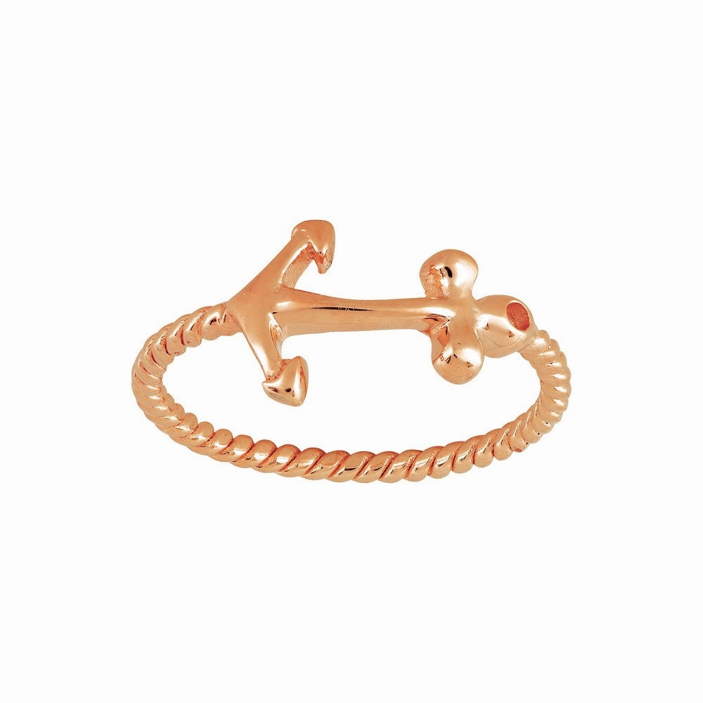 Sterling Silver Rose GP Anchor Ring - W-9824