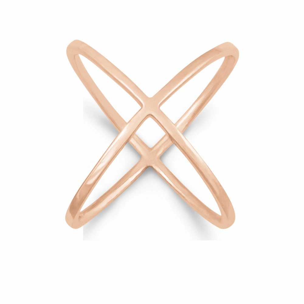 Sterling Silver Rose GP Criss Cross X Style Ring - W-9995