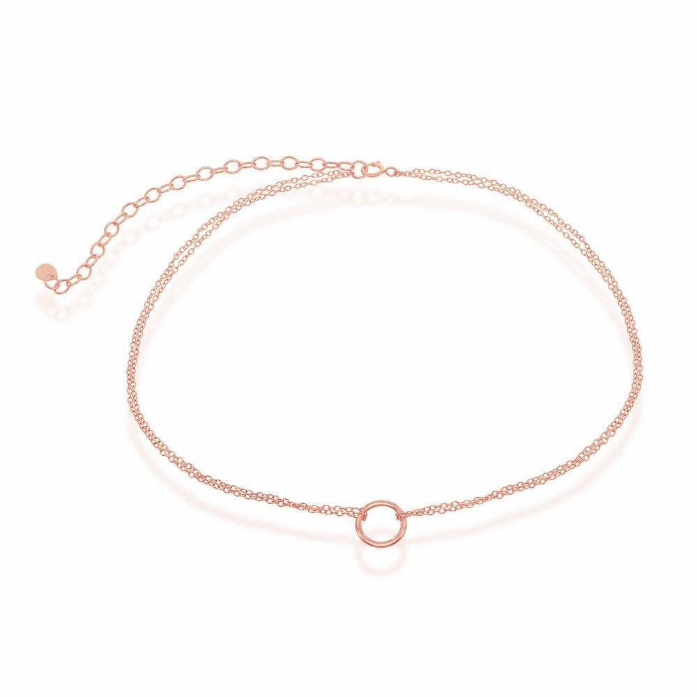 Sterling Silver Rose GP Double Strand with Open Circle Choker