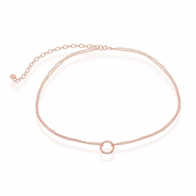 Sterling Silver Rose GP Double Strand with Open Circle Choker