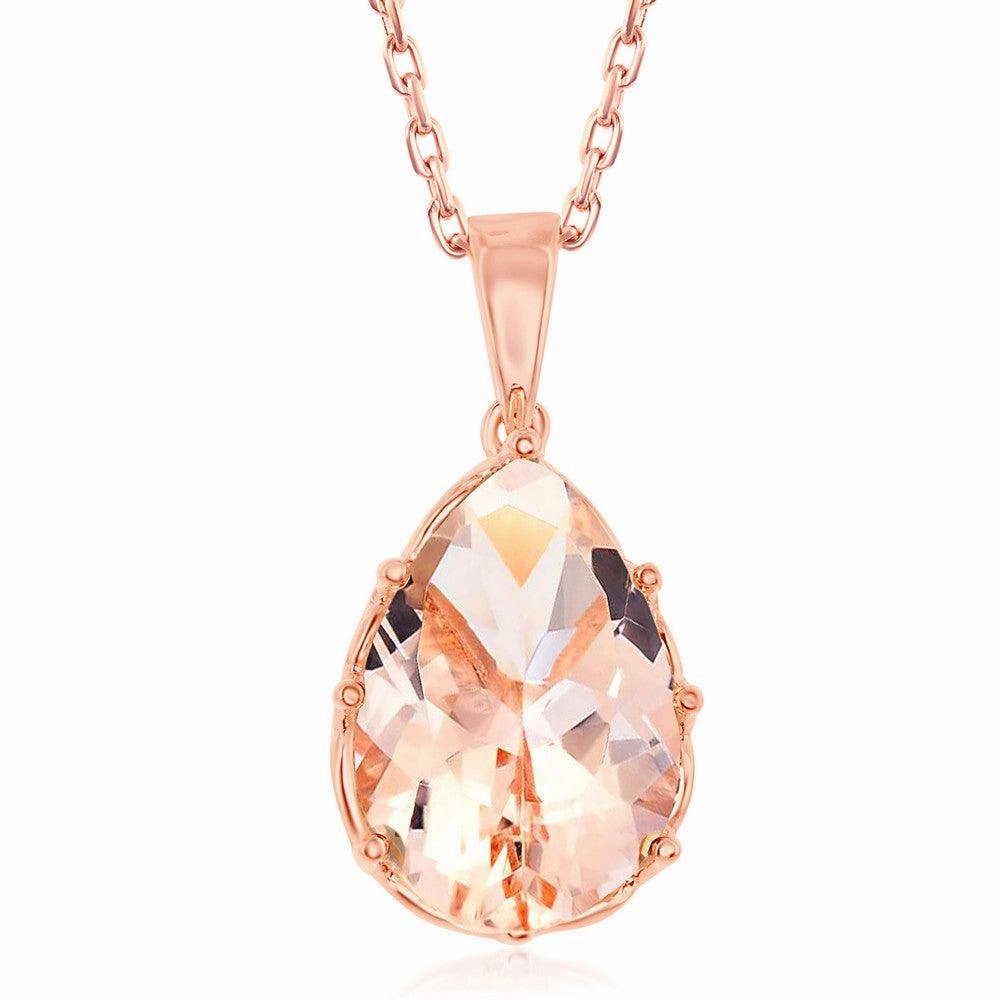Sterling Silver Rose GP Eight-Prong Round Morganite CZ Pendant