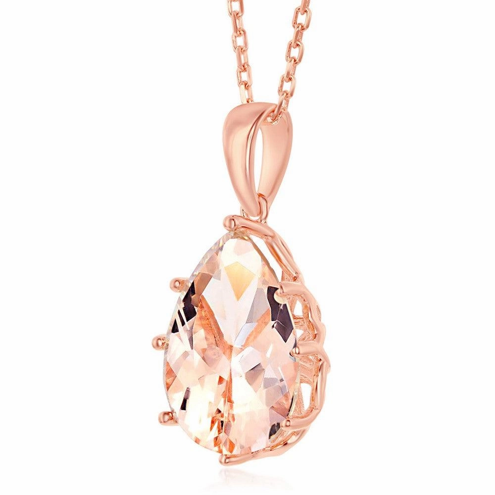 Sterling Silver Rose GP Eight-Prong Round Morganite CZ Pendant