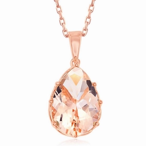 Sterling Silver Rose GP Eight-Prong Round Morganite CZ Pendant