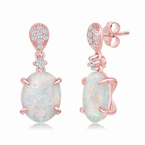 Sterling Silver Rose GP Four-Prong Oval Dangle Earrings