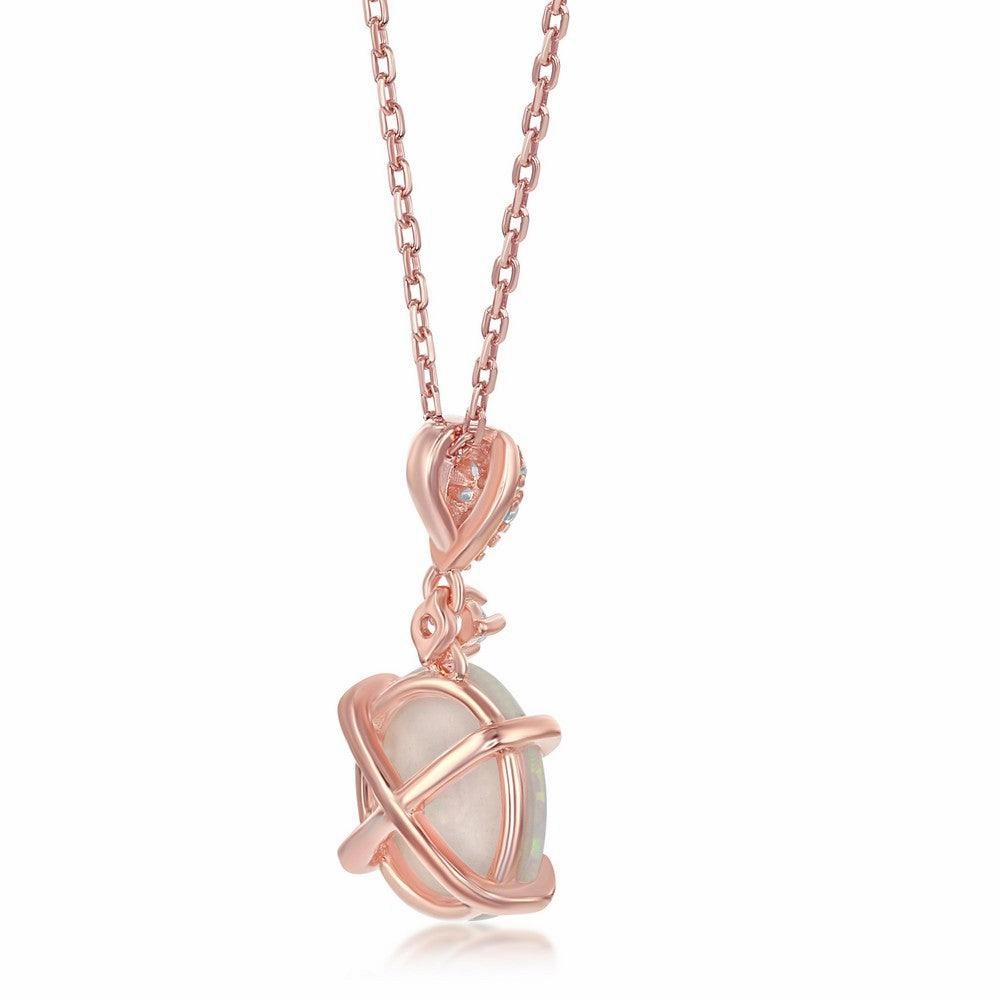 Sterling Silver Rose GP Four Prong White Inlay Opal Pendant