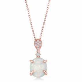 Sterling Silver Rose GP Four Prong White Inlay Opal Pendant