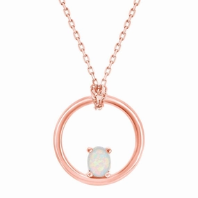 Sterling Silver Rose GP Four-Prong White Opal Pendant Chain