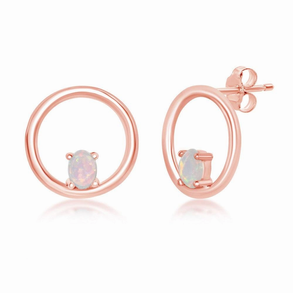 Sterling Silver Rose GP Four-Prong White Opal Stud Earrings