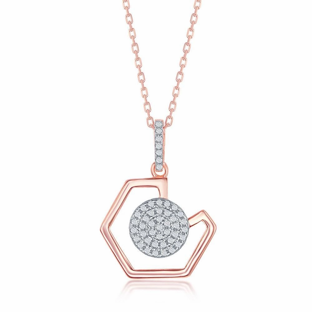 Sterling Silver Rose GP Geometric Micro-Pave Disc Pendant