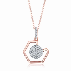 Sterling Silver Rose GP Geometric Micro-Pave Disc Pendant