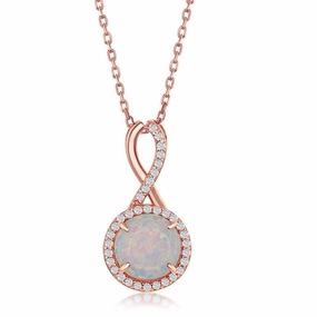 Sterling Silver Rose GP Infinity Design CZ Halo Pendant