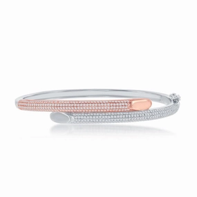 Sterling Silver Rose GP Micro Pave Bottom Flat Overlapping Bangle