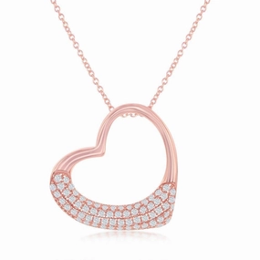 Sterling Silver Rose GP Micro Pave Open Heart Pendant