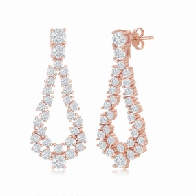 Sterling Silver Rose GP Open Pear Shaped CZ Statement Earrings