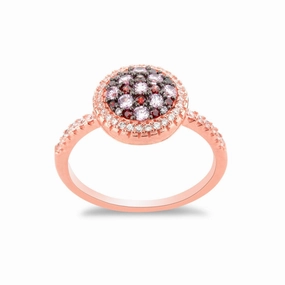 Sterling Silver Rose GP Round Pink Micro Pave Ring - W-1277