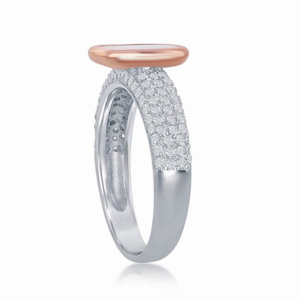 Sterling Silver Rose GP Square MOP Micro Pave Band Ring - W-2044