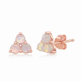 Sterling Silver Rose GP Triple White Opal Cluster Stud Earrings