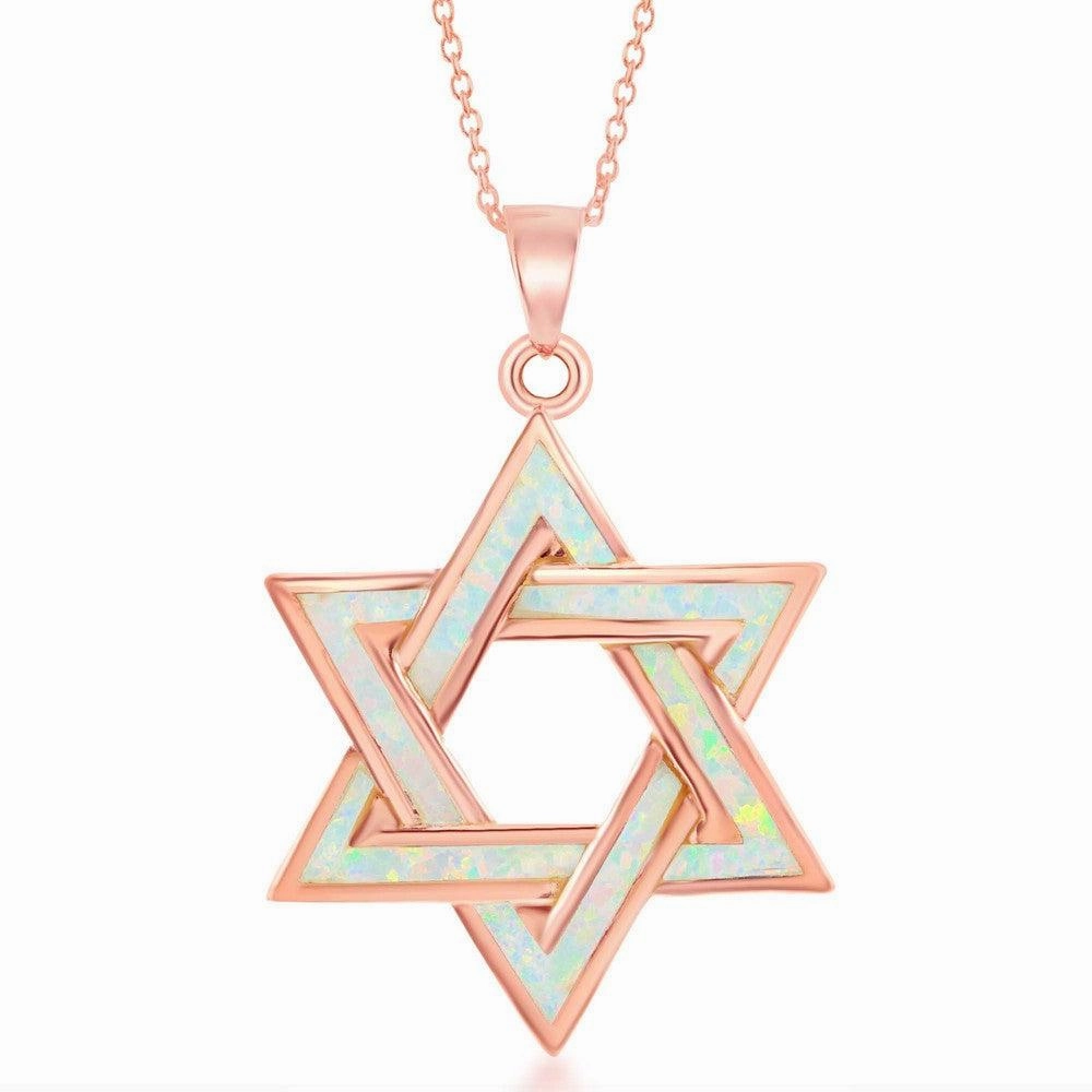 Sterling Silver Rose GP White Inlay Opal Star of David Pendant