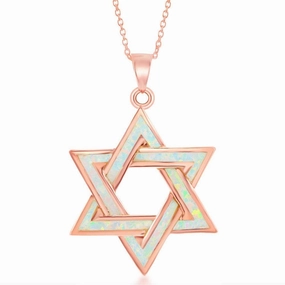 Sterling Silver Rose GP White Inlay Opal Star of David Pendant
