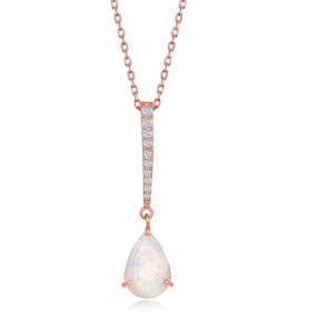 Sterling Silver Rose GP White Inlay with CZ Bar Pendant