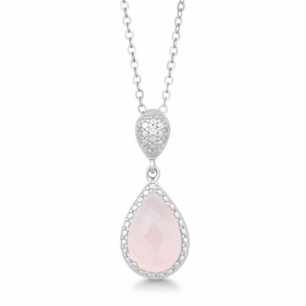 Sterling Silver Rose Quartz Diamond Pendant