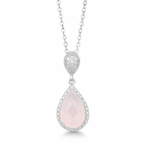Sterling Silver Rose Quartz Diamond Pendant