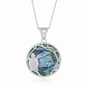 Sterling Silver Round Abalone with Turtle Pendant